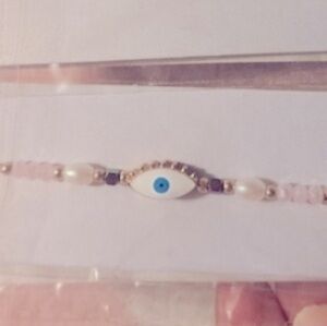 Evil Eye Bracelet - Lt Pink Color beads & pearls avail in Pink,Blue,Blk,Iv…
